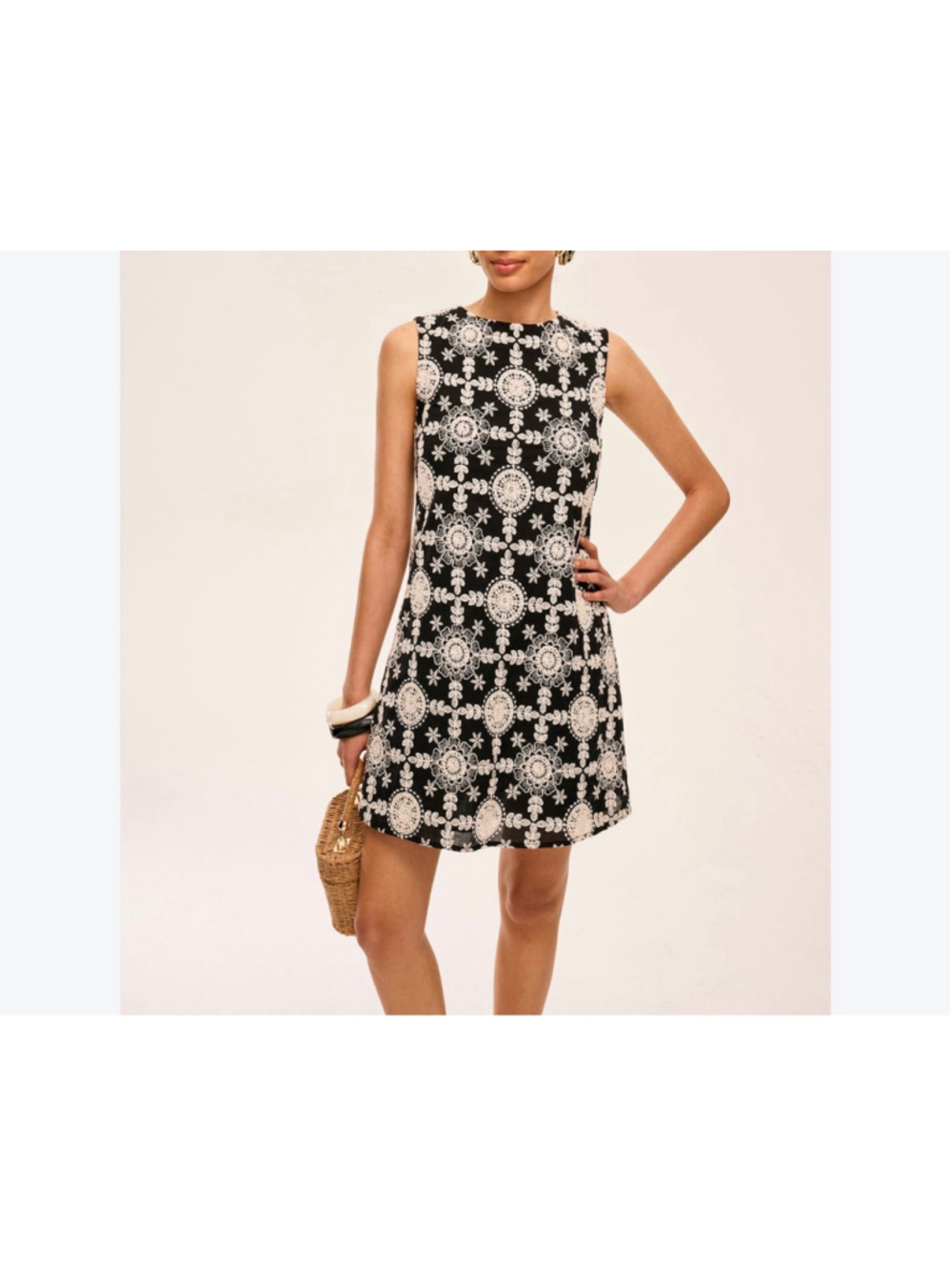 Commense Cotton Embroidered Crochet Mini Dress Small Minimalist Mod Resort